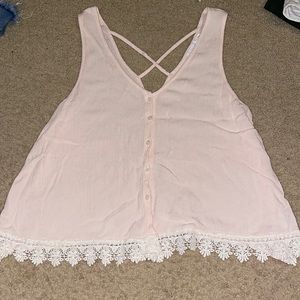 Lush button up flowy tank top with lace lined bottom